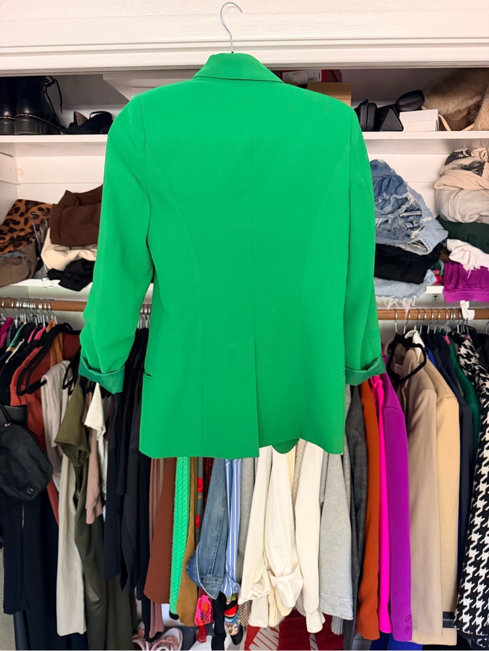 Mural oversized open front tuxedo green bright print blazer bundle XS S - Picture 13 of 13